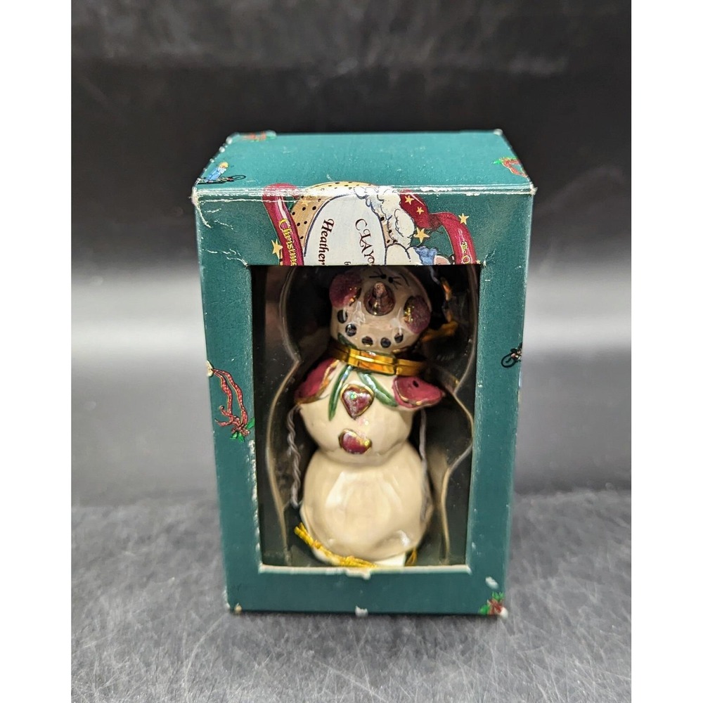 Heather Goldmine Clayworks Christmas Snowman Ceramic Ornament Hand Painted 2003